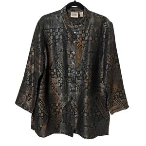 Chicos Design VINTAGE Metallic Jacquard Button-Front Tunic Jacket Size 2/Lrg/12‎